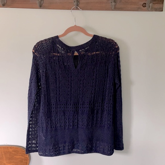 Lucky Brand navy blue open knit crew sweater NWT - Picture 4 of 12